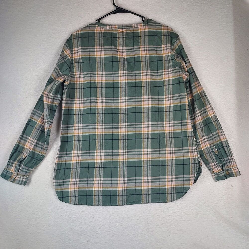 L.L.Bean Womens Small Plaid Popover Tunic Blouse Green Long Sleeve Shirt - Picture 2 of 6